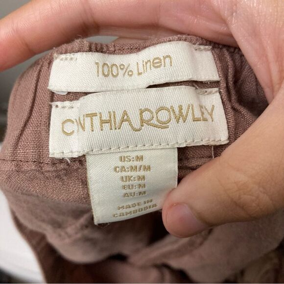 Cynthia Rowley 100% Linen Brown/Tan Lounge Drawstring Joggers Size Medium - Picture 6 of 6